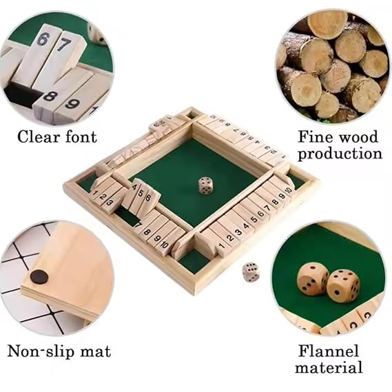 Wooden Shut The Box Dice Game | 4 Player Board Game