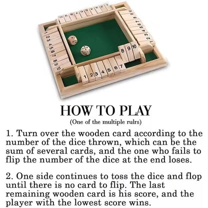 Wooden Shut The Box Dice Game | 4 Player Board Game