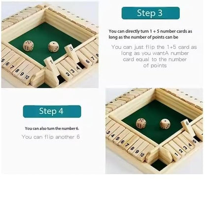 Wooden Shut The Box Dice Game | 4 Player Board Game